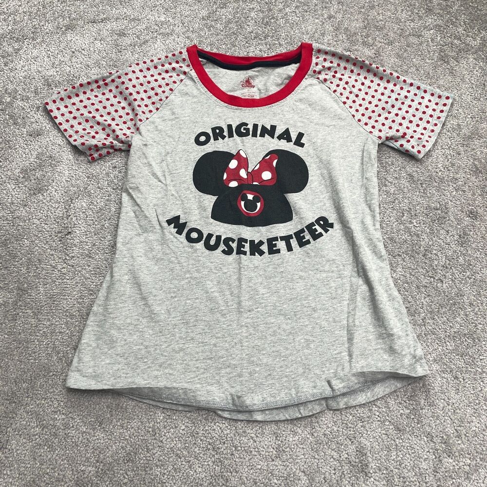 Disney Minnie Mouseketeer Polka T-Shirt Women XS Gray Crew Neck Short Sleeve Tee